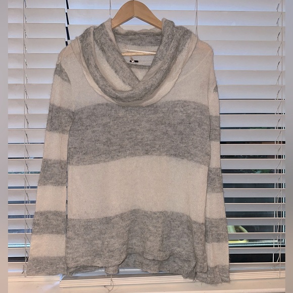 Free People - Gray Lulu Rugby Stripe Alpaca Blend Cowl Neck Sweater. - Picture 7 of 7